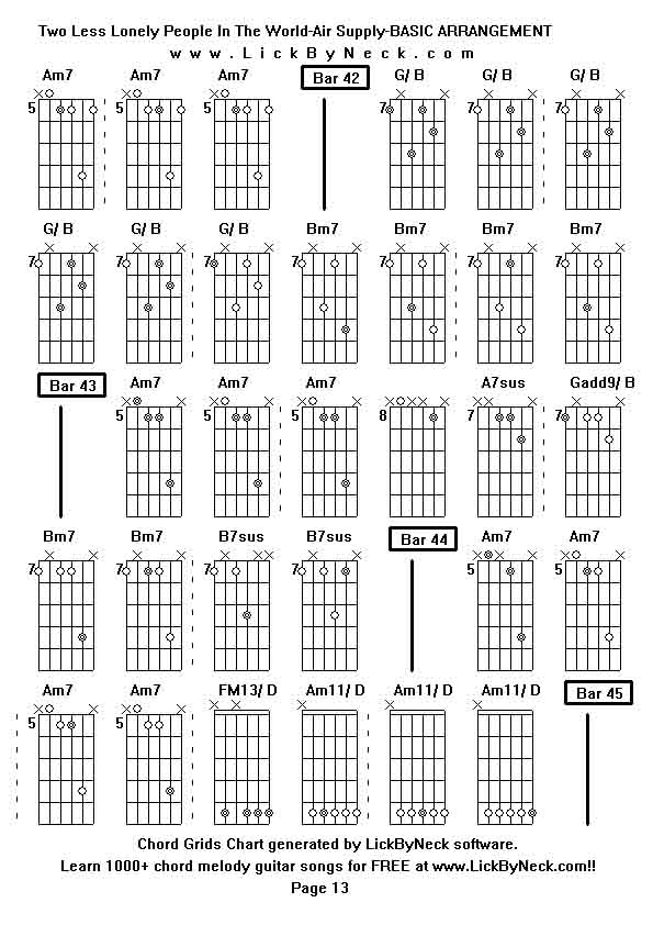 Chord Grids Chart of chord melody fingerstyle guitar song-Two Less Lonely People In The World-Air Supply-BASIC ARRANGEMENT,generated by LickByNeck software.